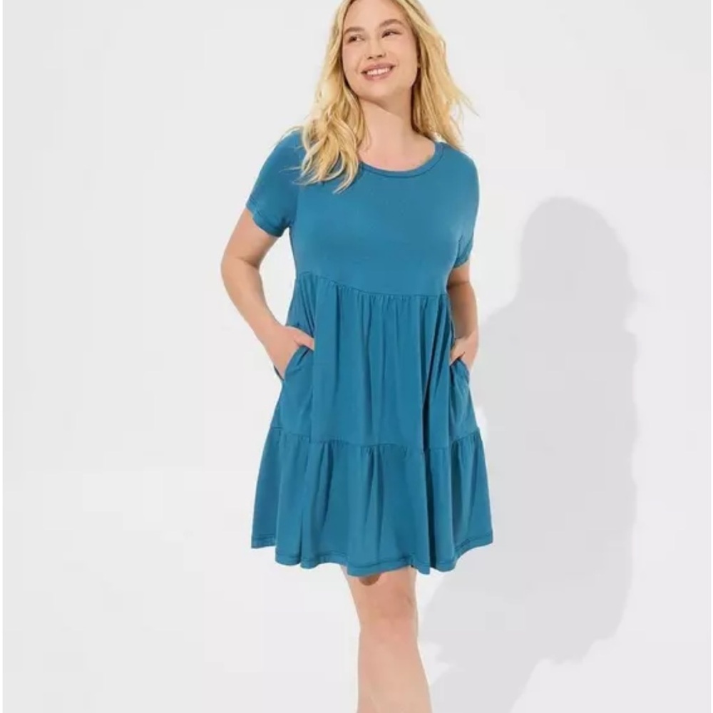 torrid Teal Blue Tiered Short Sleeve Dress